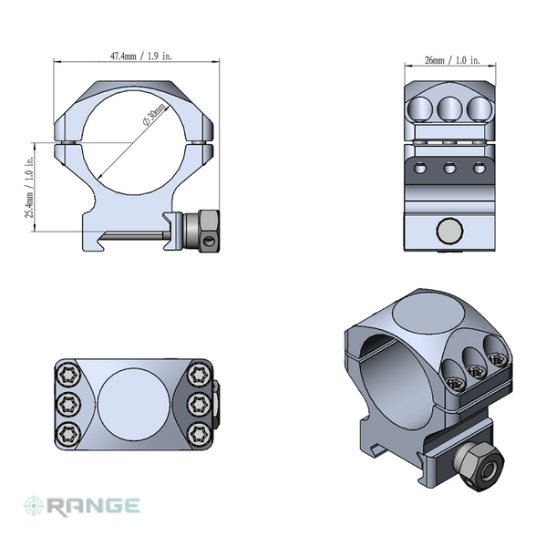 Кріплення 30mm X-Accu 1" Two-piece Scope Low Profile Picatinny Scope Rings (XASR-3001) 01028 фото